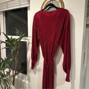 Zara Ribbed Maxi Dress with tie waist closure.